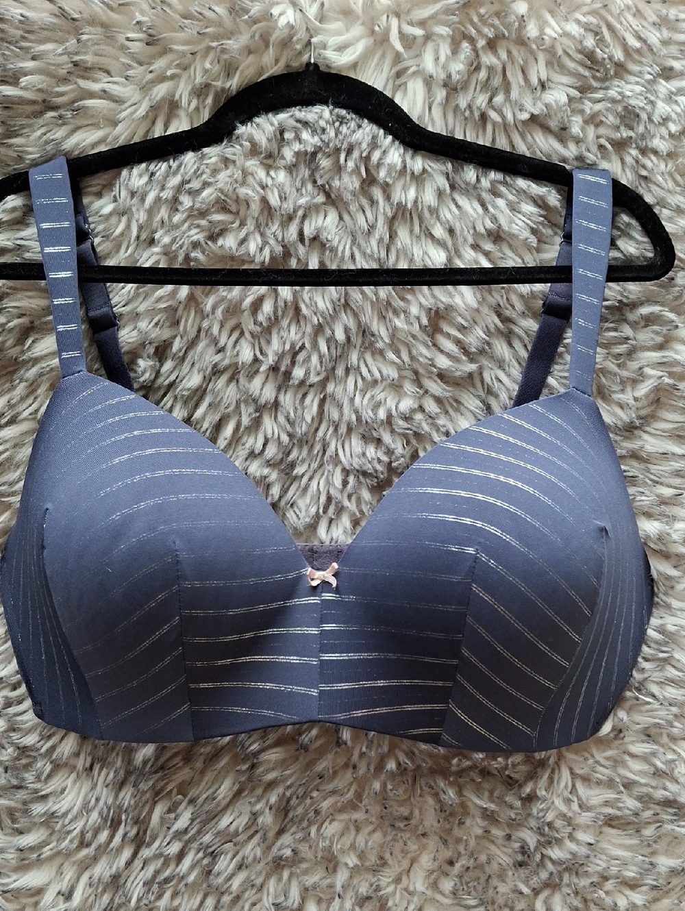 Cacique Navy Striped T-Shirt Bra with Pink Bow
